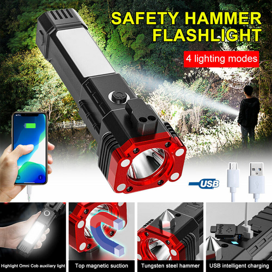 Car Safety Hammer Multifunctional Charging Power Work Light Emergency Fire Self-rescue Breaking Window Self-defense Flashlight