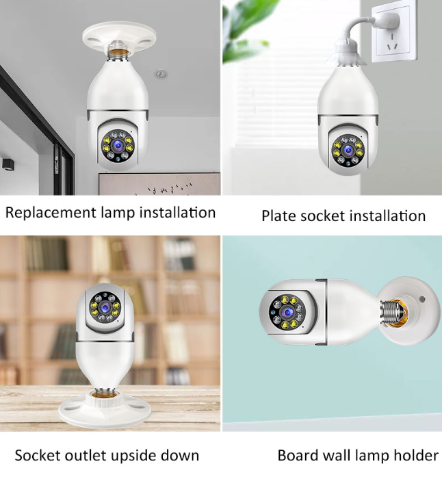 Light Bulb HD WIFI 360 Camera different installations Light Bulb Camera